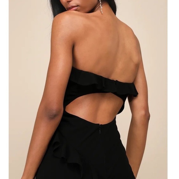 NWT Lulus Dramatic Allure Black Ruffled Cutout Strapless Maxi Dress Medium - Picture 2 of 5